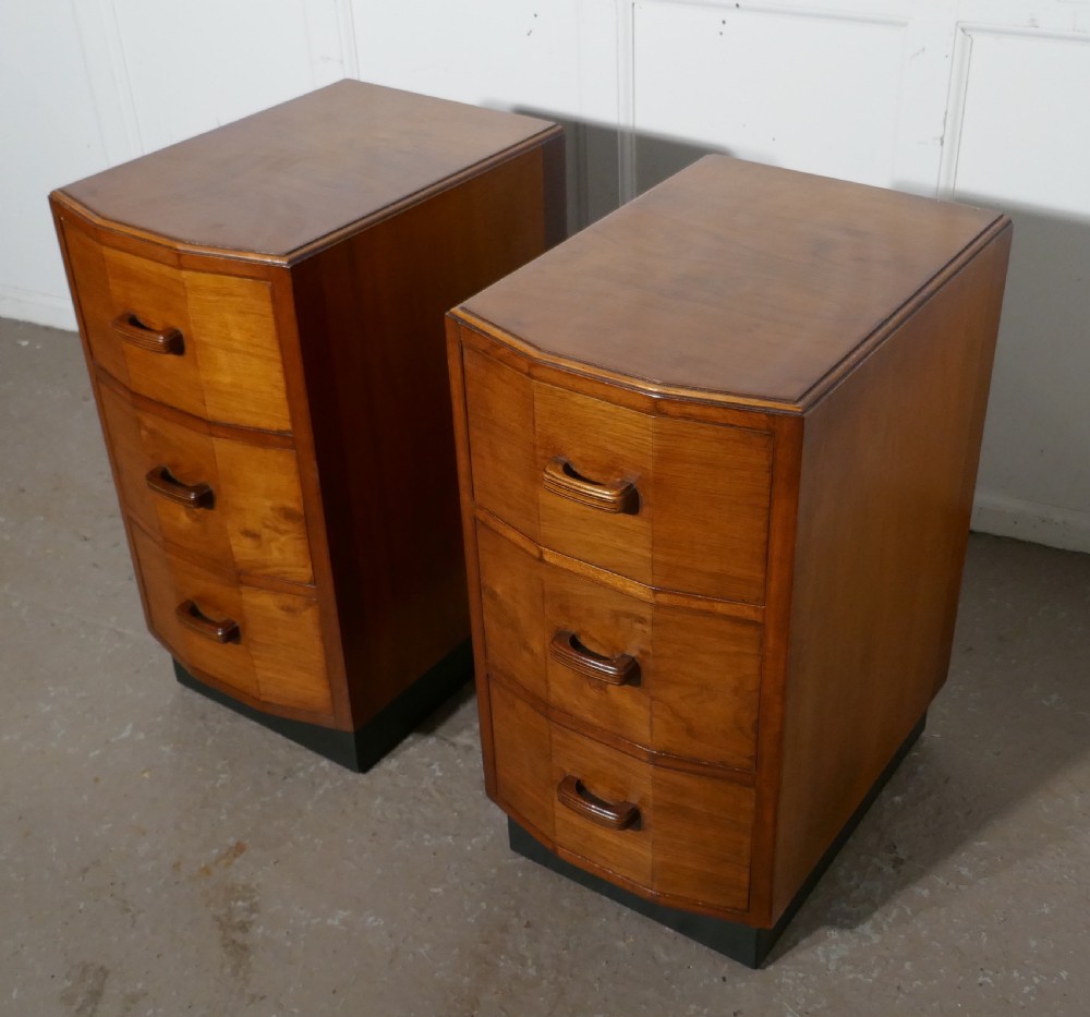 A Pair of Figured Walnut Art Deco Bedside Drawer Cabinets View VIII