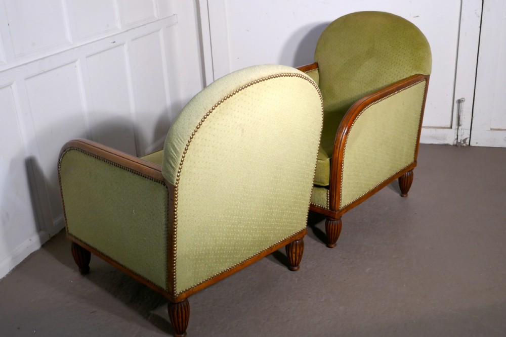 A Pair of French Art Deco Walnut Upholstered Club Chairs View VI
