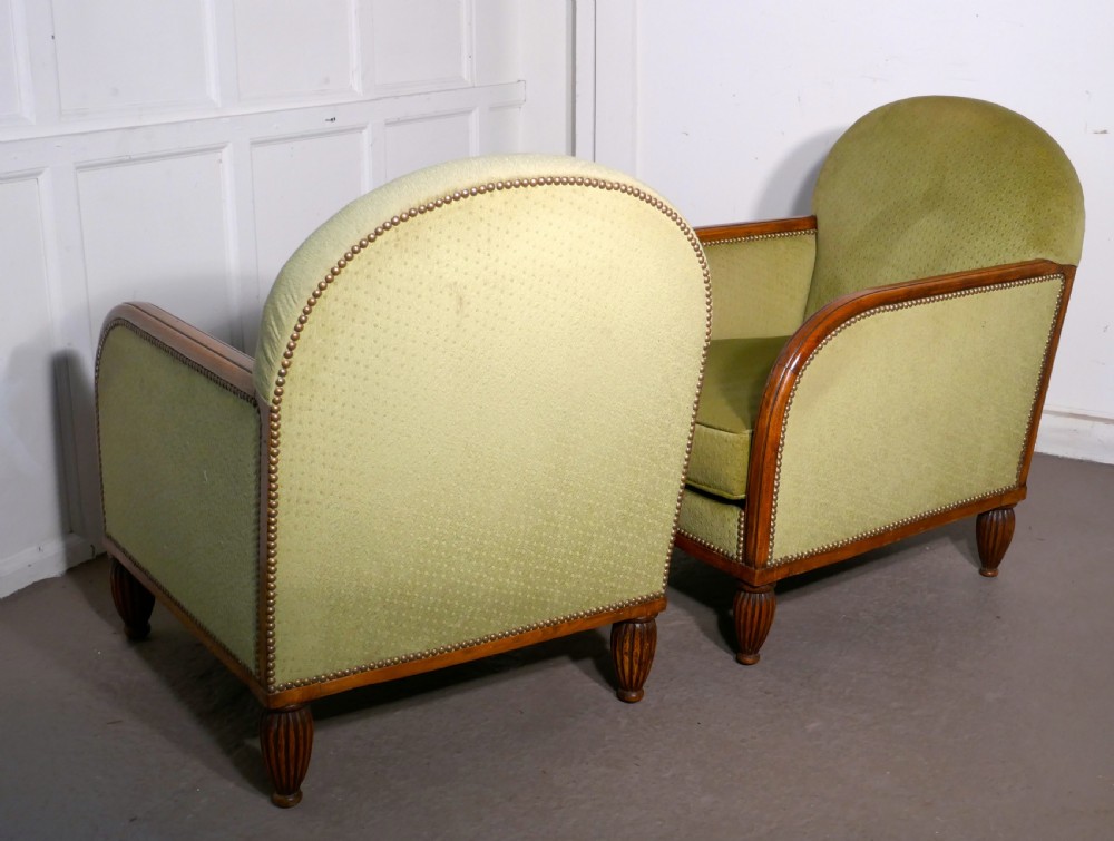 A Pair of French Art Deco Walnut Upholstered Club Chairs View VII