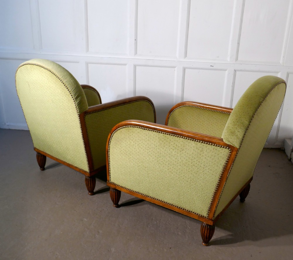A Pair of French Art Deco Walnut Upholstered Club Chairs View VIII
