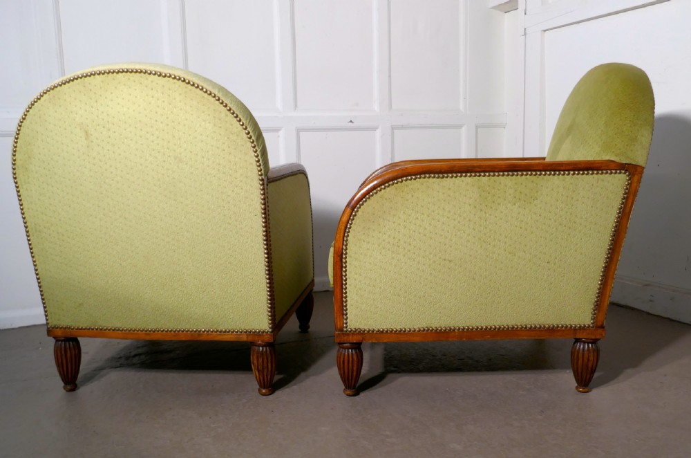 A Pair of French Art Deco Walnut Upholstered Club Chairs View IX