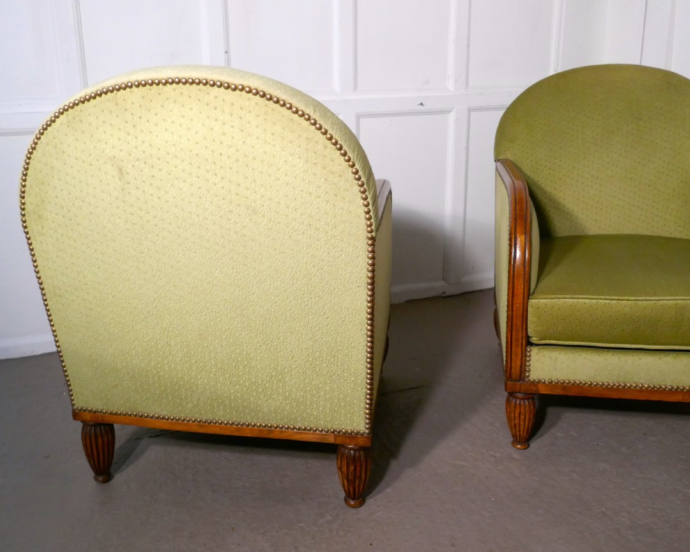 A Pair of French Art Deco Walnut Upholstered Club Chairs View X