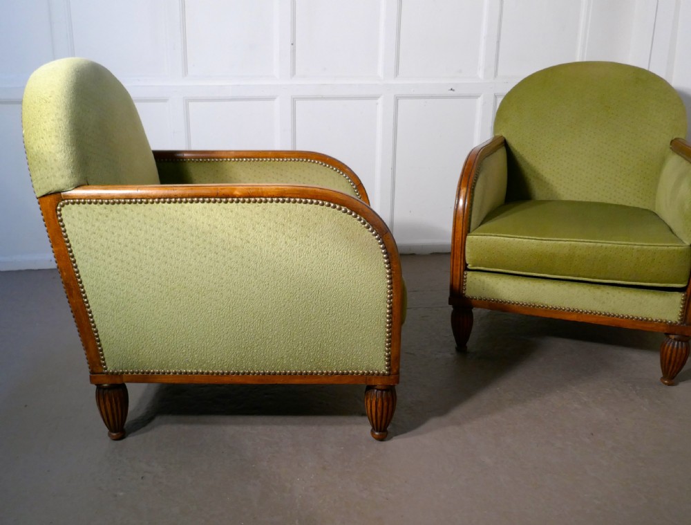 A Pair of French Art Deco Walnut Upholstered Club Chairs View XII