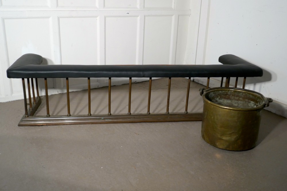 Very Large 19th Century Brass and Leather Club Fender View V