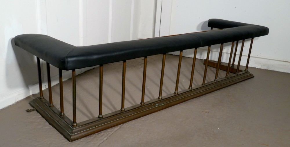 Very Large 19th Century Brass and Leather Club Fender View X