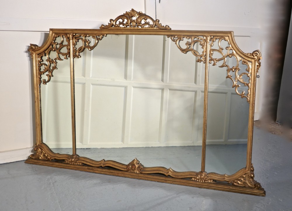 Very Large 19th Century Adams Style Gilt Over Mantle Wall Mirror