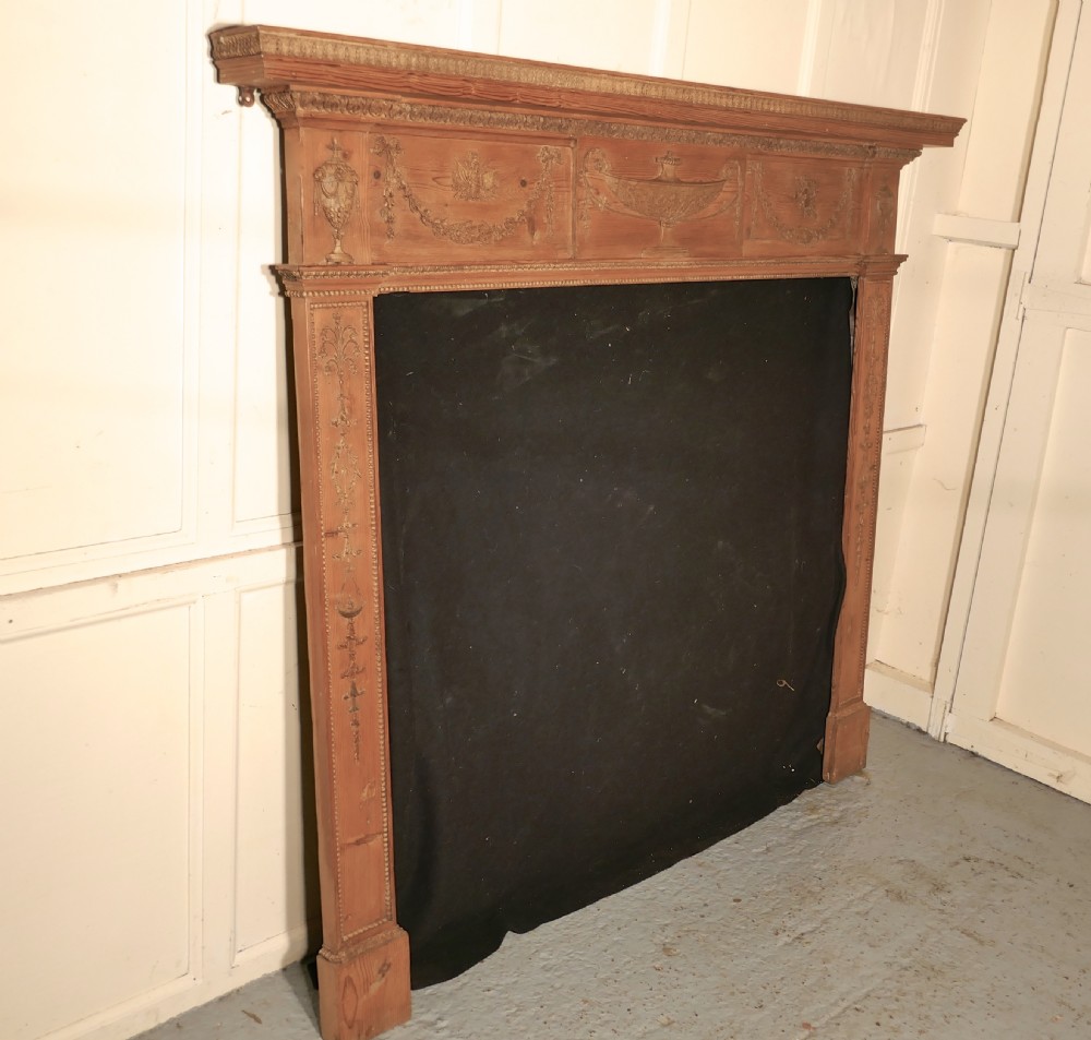 A Large 19th Century Adams Style Stripped Pine Fireplace. View III