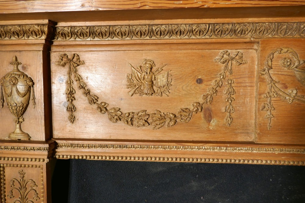A Large 19th Century Adams Style Stripped Pine Fireplace. View IV