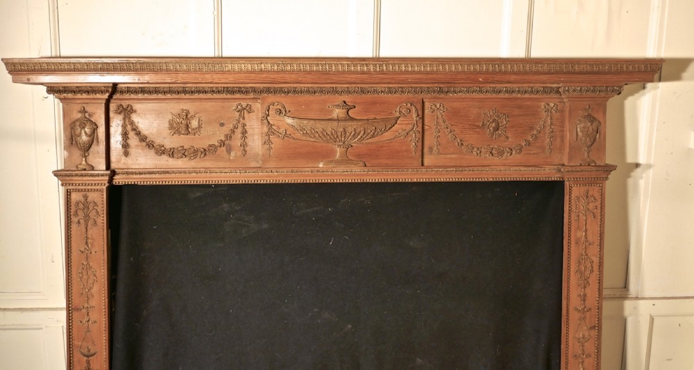 A Large 19th Century Adams Style Stripped Pine Fireplace. View VII