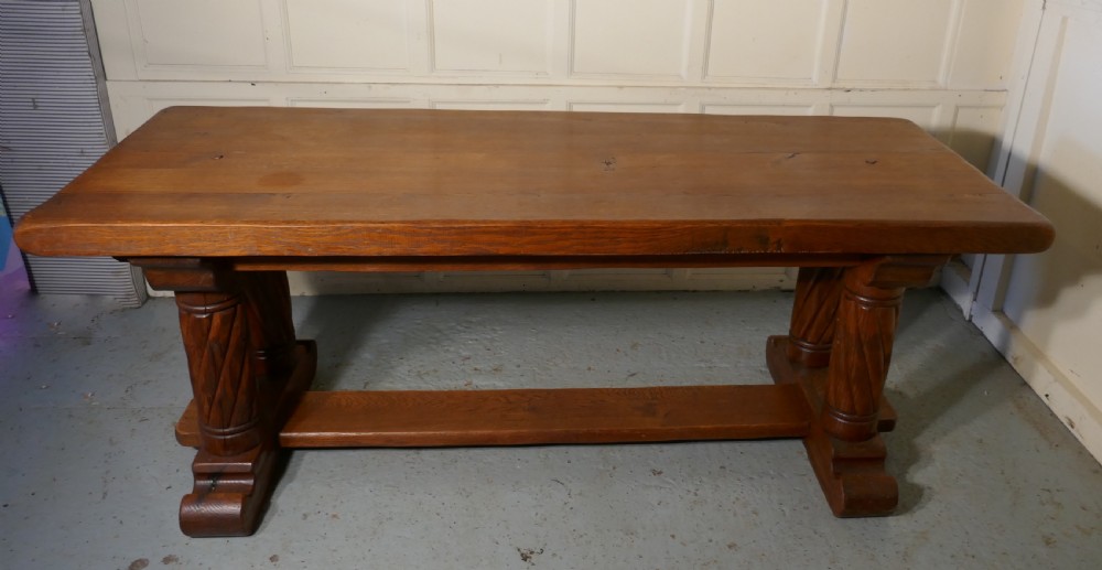 French Arts and Crafts Golden Oak Refectory Table   View III