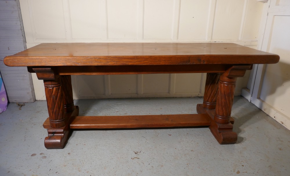 French Arts and Crafts Golden Oak Refectory Table   View VI