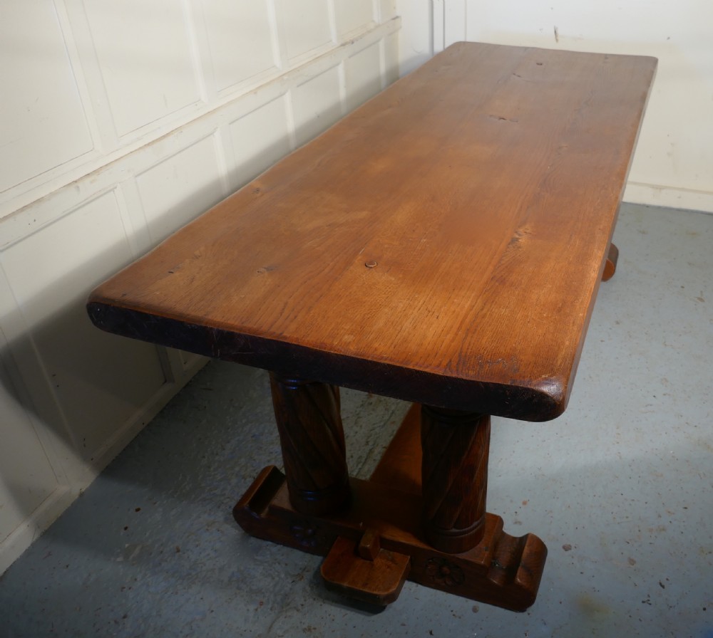 French Arts and Crafts Golden Oak Refectory Table   View VII