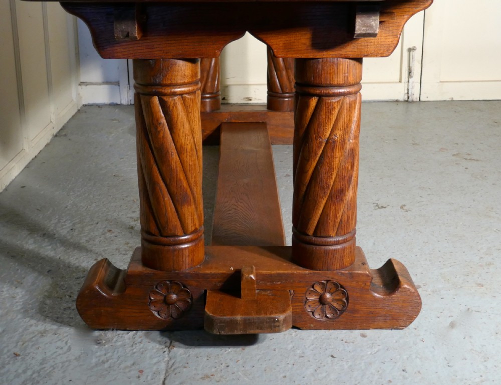 French Arts and Crafts Golden Oak Refectory Table   View X