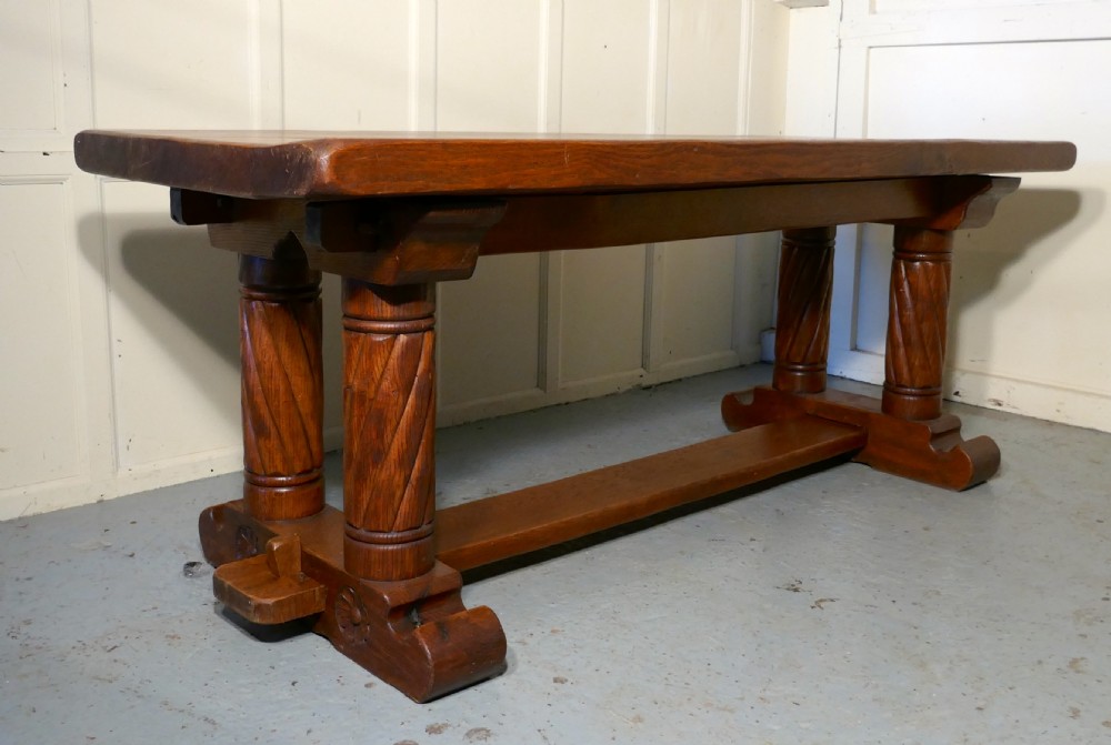 French Arts and Crafts Golden Oak Refectory Table   View XIV