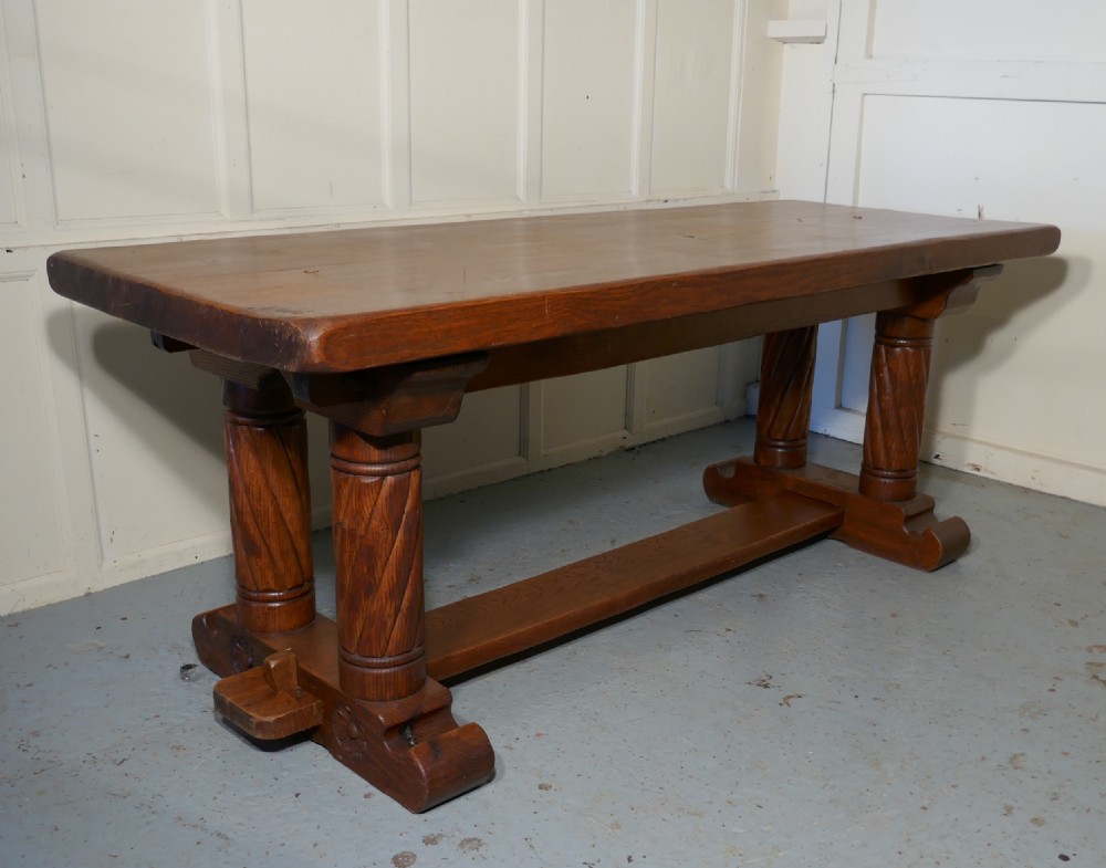 French Arts and Crafts Golden Oak Refectory Table   View XV