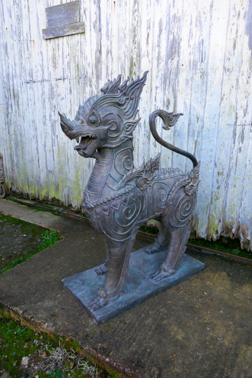A Pair of Large Bronze Thai Temple Guardian Foo Lion Dogs View IV