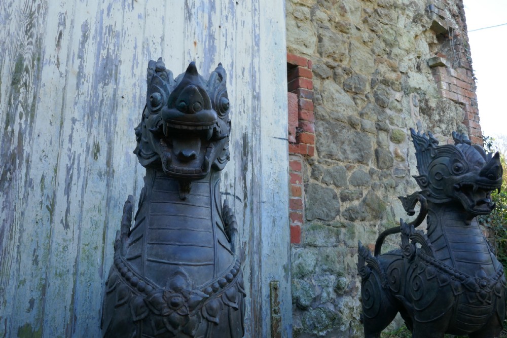 A Pair of Large Bronze Thai Temple Guardian Foo Lion Dogs View IX