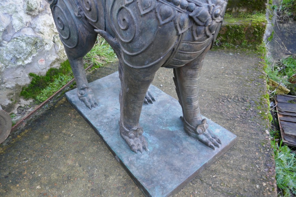 A Pair of Large Bronze Thai Temple Guardian Foo Lion Dogs View XII