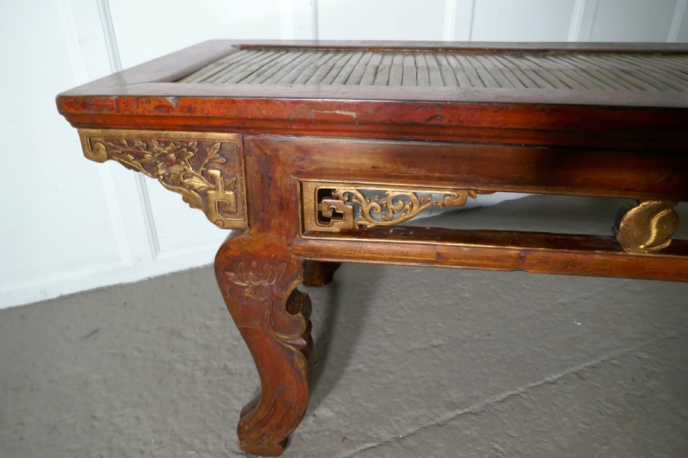 Oriental Long Low Table, Red Lacquered & Bamboo Coffee Table View V