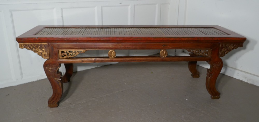 Oriental Long Low Table, Red Lacquered & Bamboo Coffee Table View VII