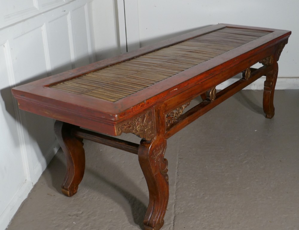 Oriental Long Low Table, Red Lacquered & Bamboo Coffee Table View VIII