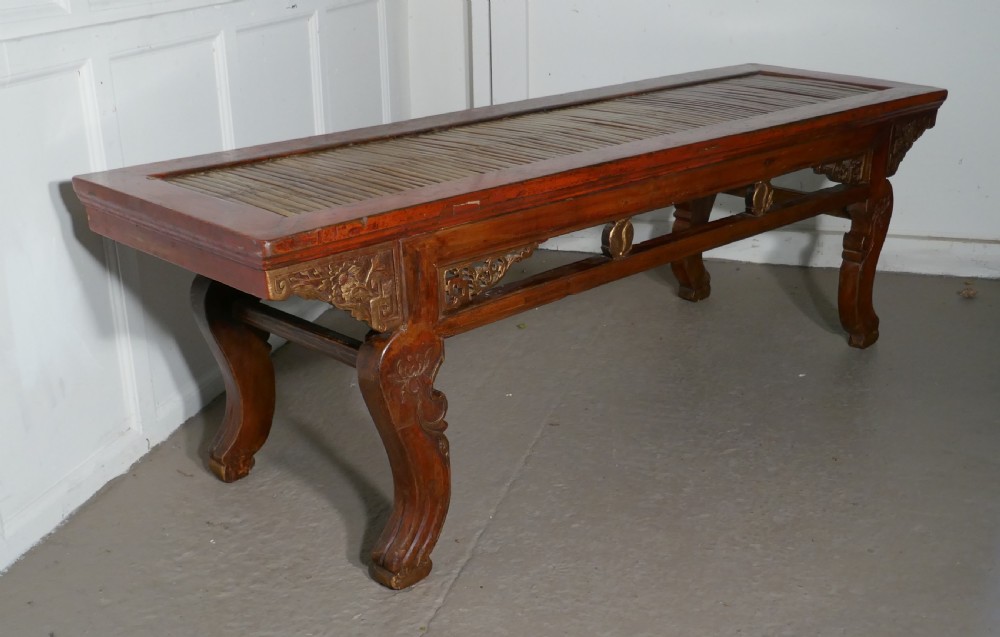 Oriental Long Low Table, Red Lacquered & Bamboo Coffee Table View IX