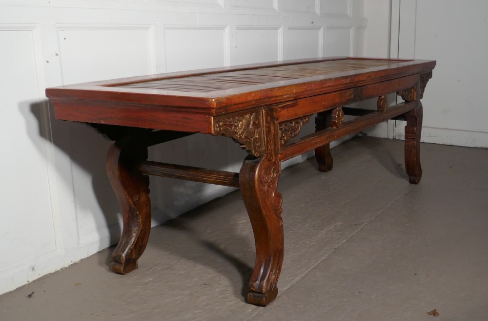Oriental Long Low Table, Red Lacquered & Bamboo Coffee Table View X