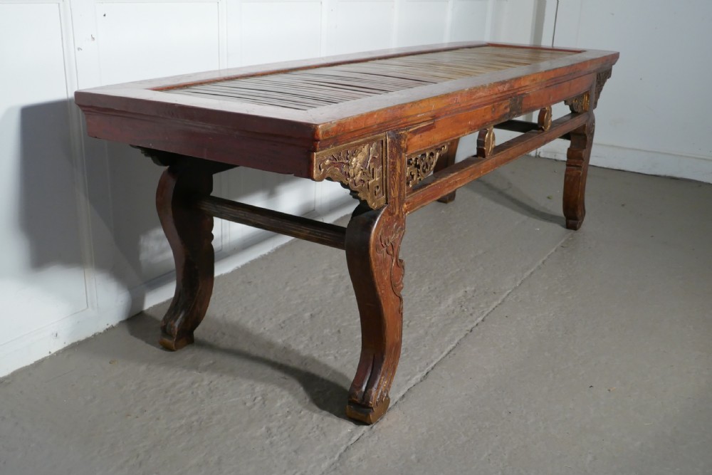 Oriental Long Low Table, Red Lacquered & Bamboo Coffee Table View XI