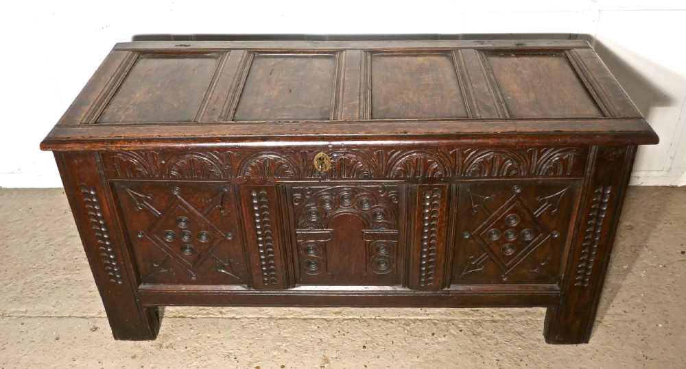 17th Century Carved Oak Coffer View V