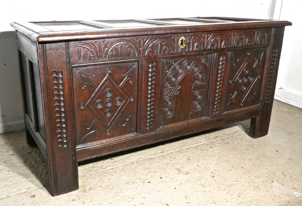17th Century Carved Oak Coffer View VIII