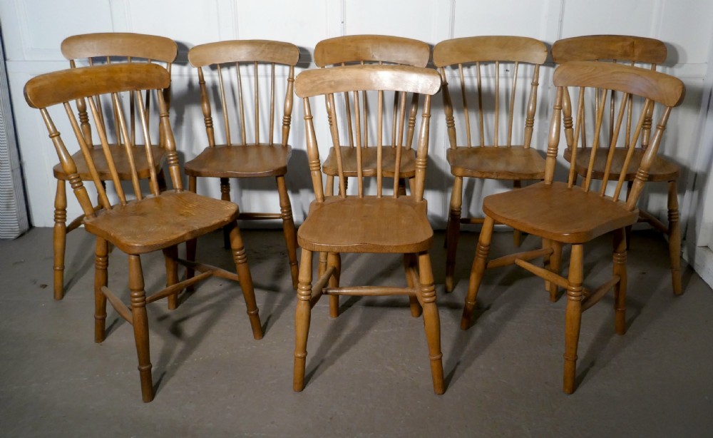Harlequin Set of 8 Victorian Beech & Elm Country Kitchen Chairs