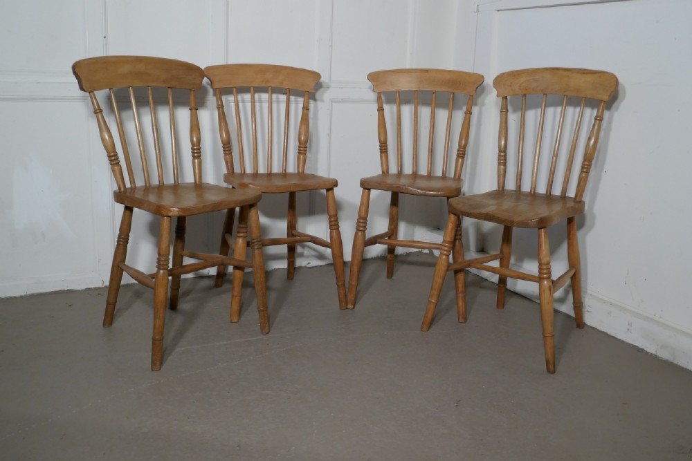 Harlequin Set of 4 Victorian Beech & Elm Country Kitchen Chairs