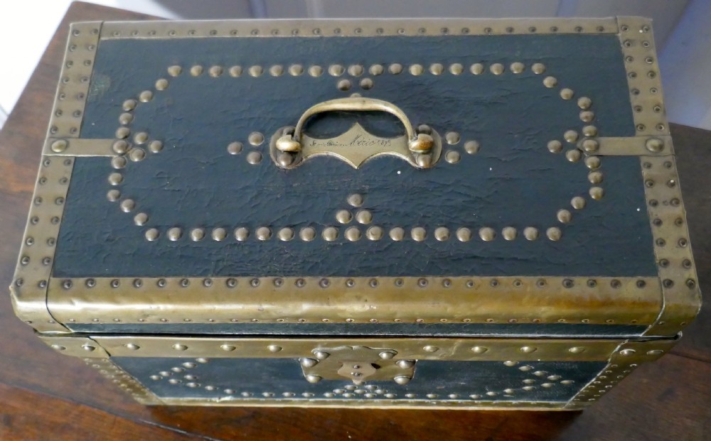Leather and Brass Studded Treasure Chest or Jewellery Box 1878 View III