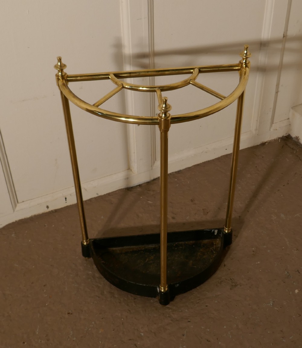 Victorian Half Round Brass & Iron Stick Stand or Umbrella Stand