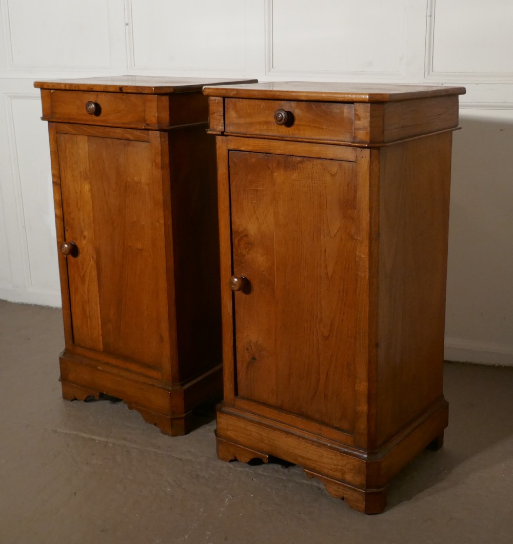 Pair of Rustic French Country Walnut Bedside Cupboards or Night Tables