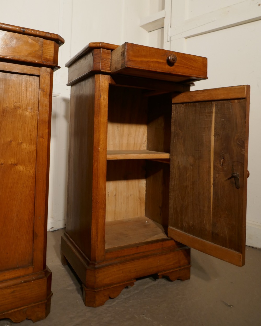 Pair of Rustic French Country Walnut Bedside Cupboards or Night Tables View VII