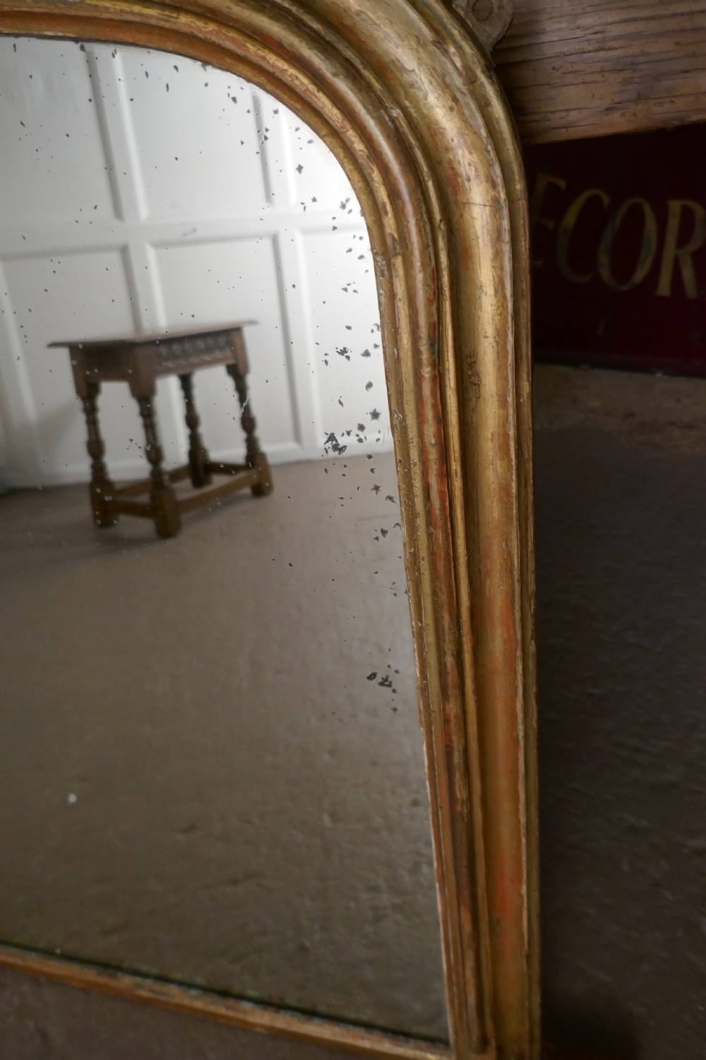 Victorian Original Shabby Look Gold Over Mantle Mirror View V