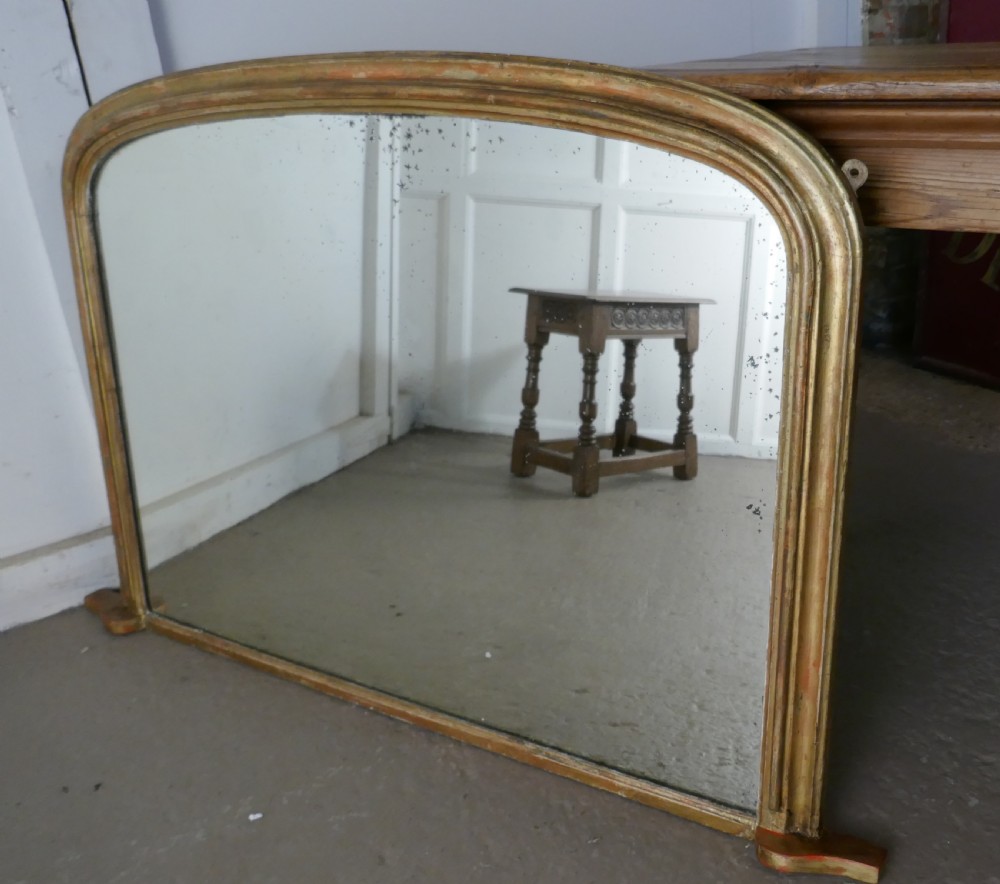 Victorian Original Shabby Look Gold Over Mantle Mirror View III