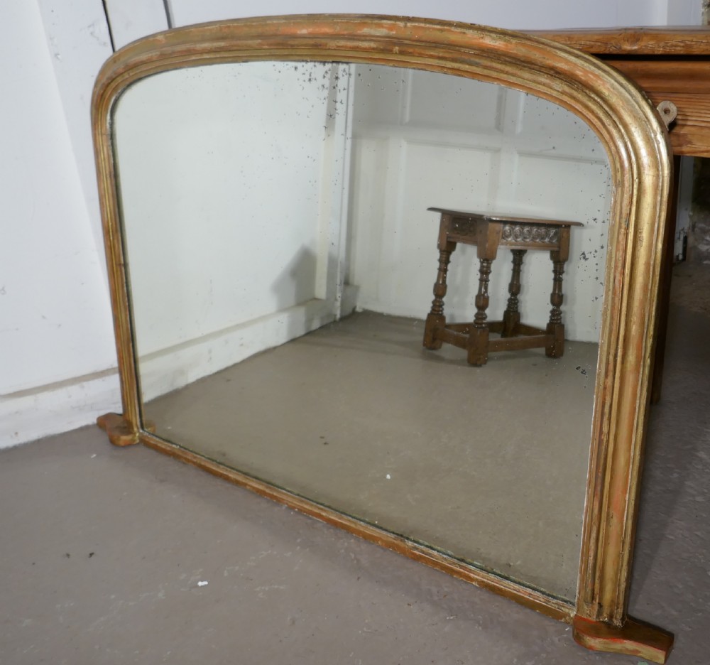 Victorian Original Shabby Look Gold Over Mantle Mirror View IV