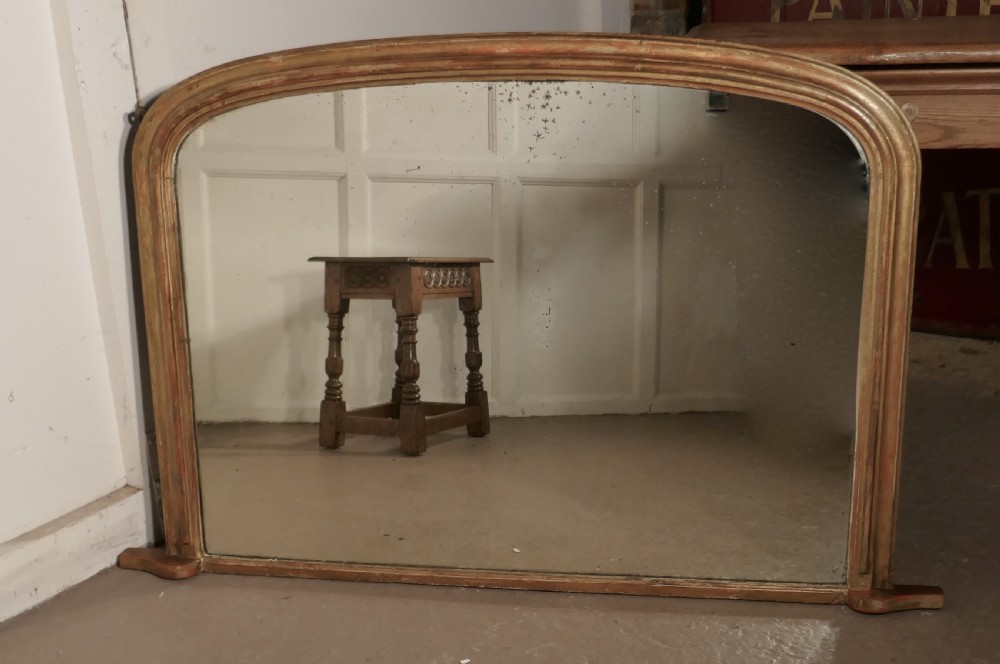 Victorian Original Shabby Look Gold Over Mantle Mirror View VI