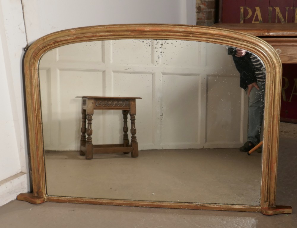 Victorian Original Shabby Look Gold Over Mantle Mirror View VII