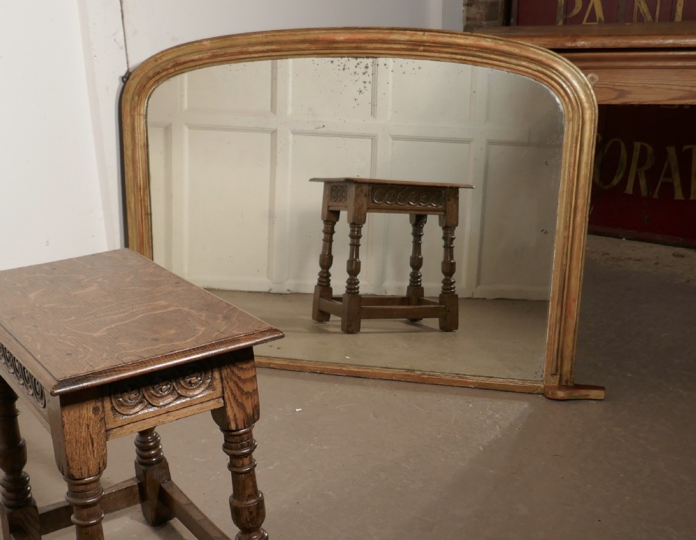 Victorian Original Shabby Look Gold Over Mantle Mirror View VIII