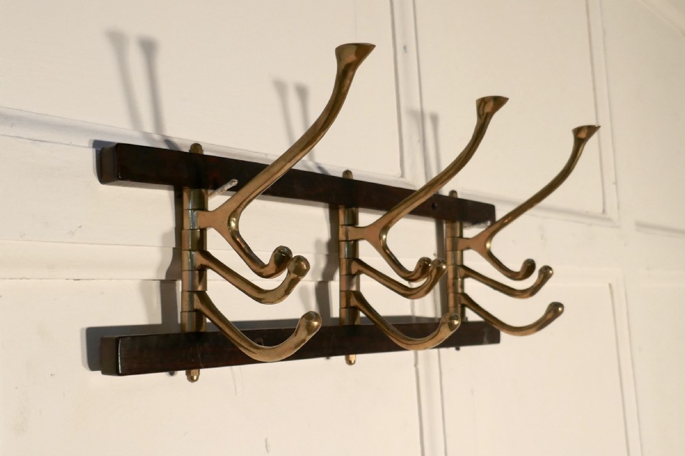 French Brass Folding Coat Hooks Rack View VII