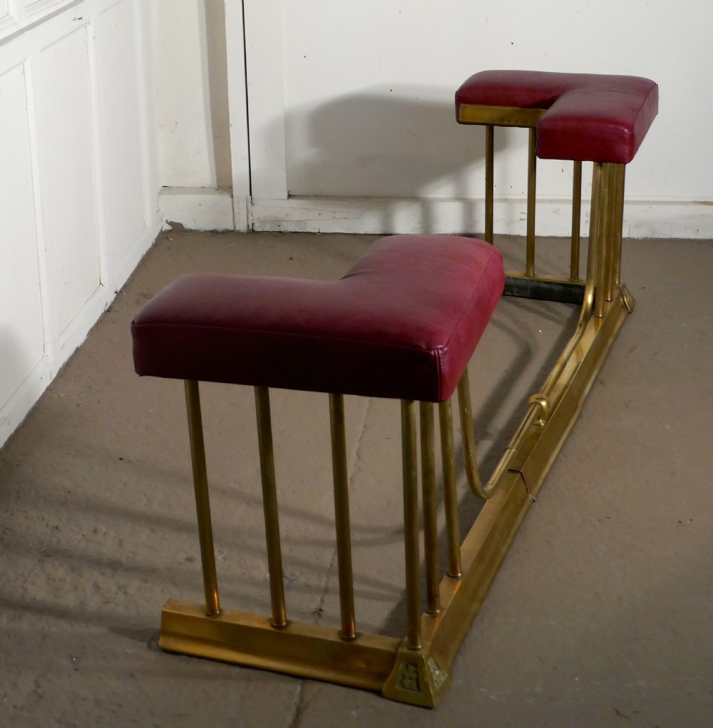 A Victorian Adjustable Brass and Leather Club Fender View II