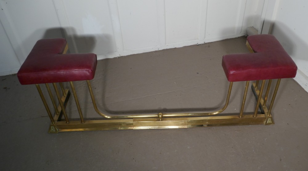 A Victorian Adjustable Brass and Leather Club Fender View VI