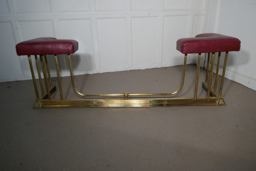 A Victorian Adjustable Brass and Leather Club Fender View VII