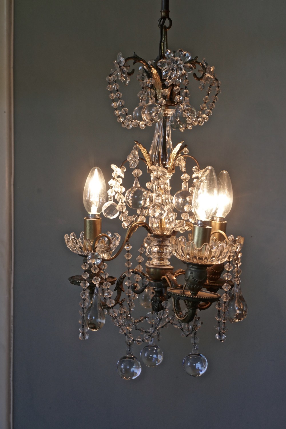 A Stunning 3 Branch Chandelier by Lucien Gau Paris View XII