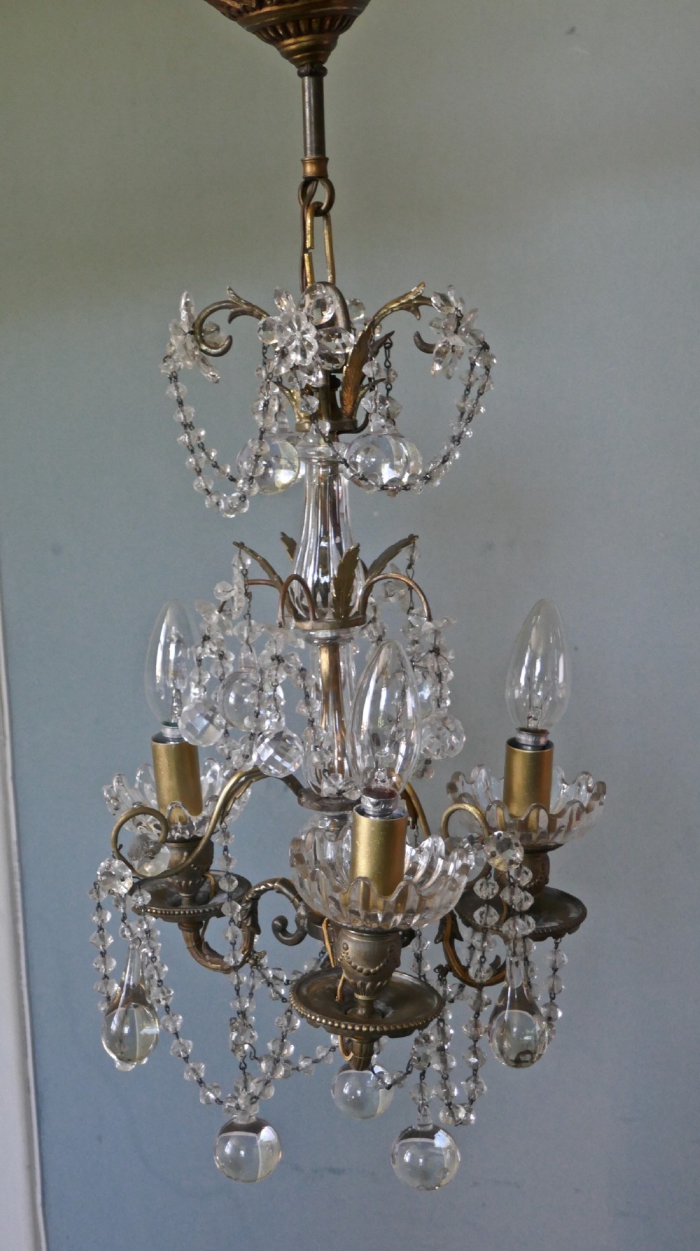 A Stunning 3 Branch Chandelier by Lucien Gau Paris View VII