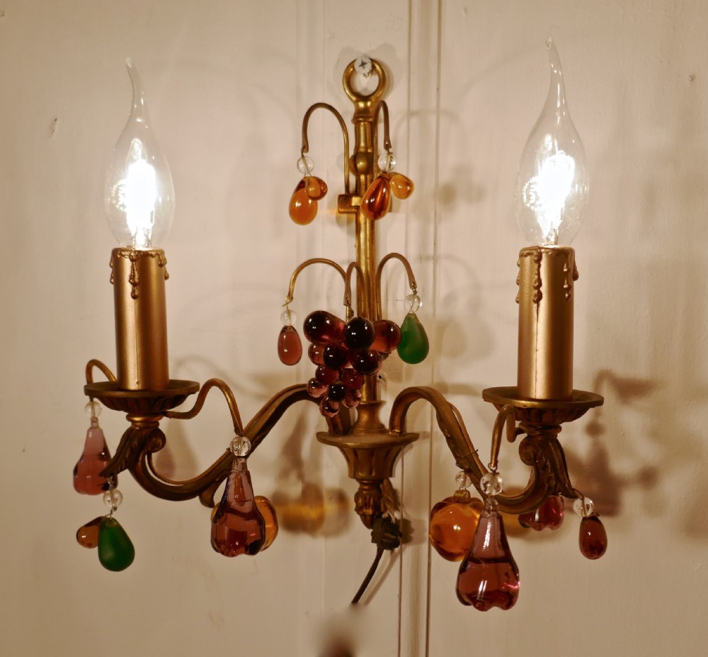 Pair of French Twin Wall Lights Hung with Crystal Fruit  View III