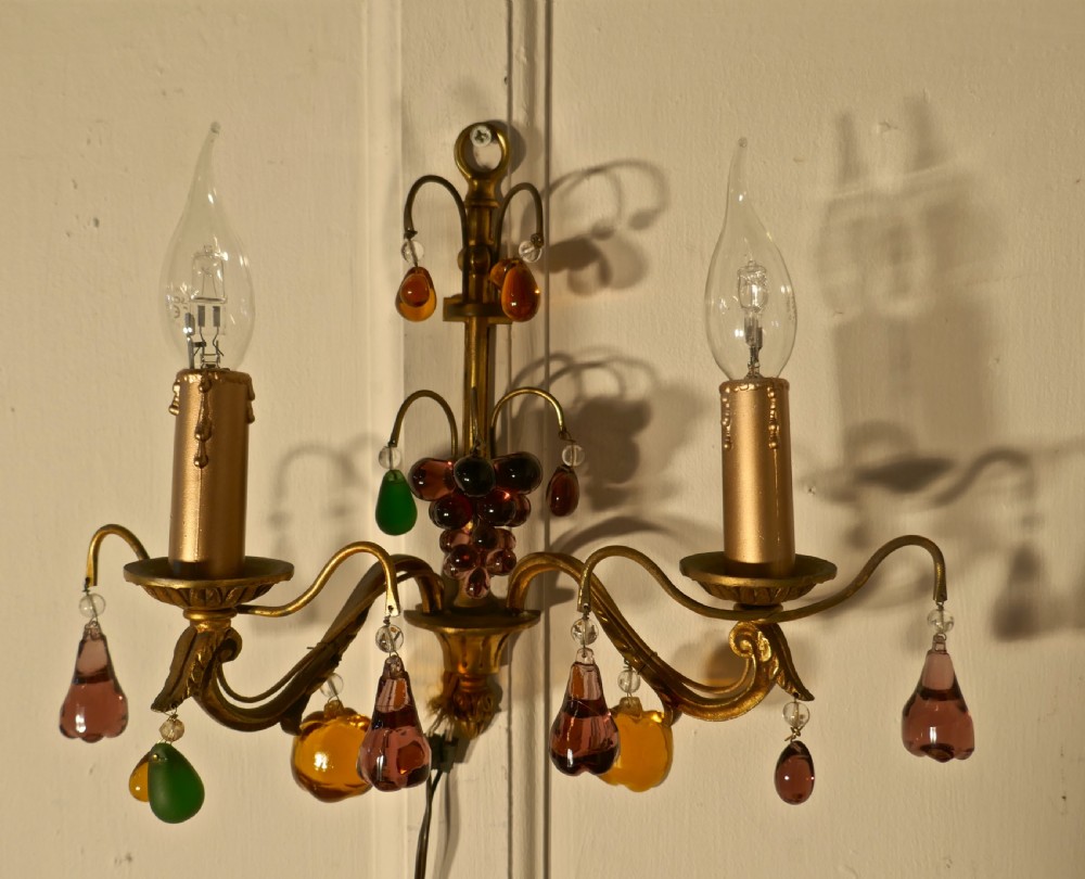 Pair of French Twin Wall Lights Hung with Crystal Fruit  View IV